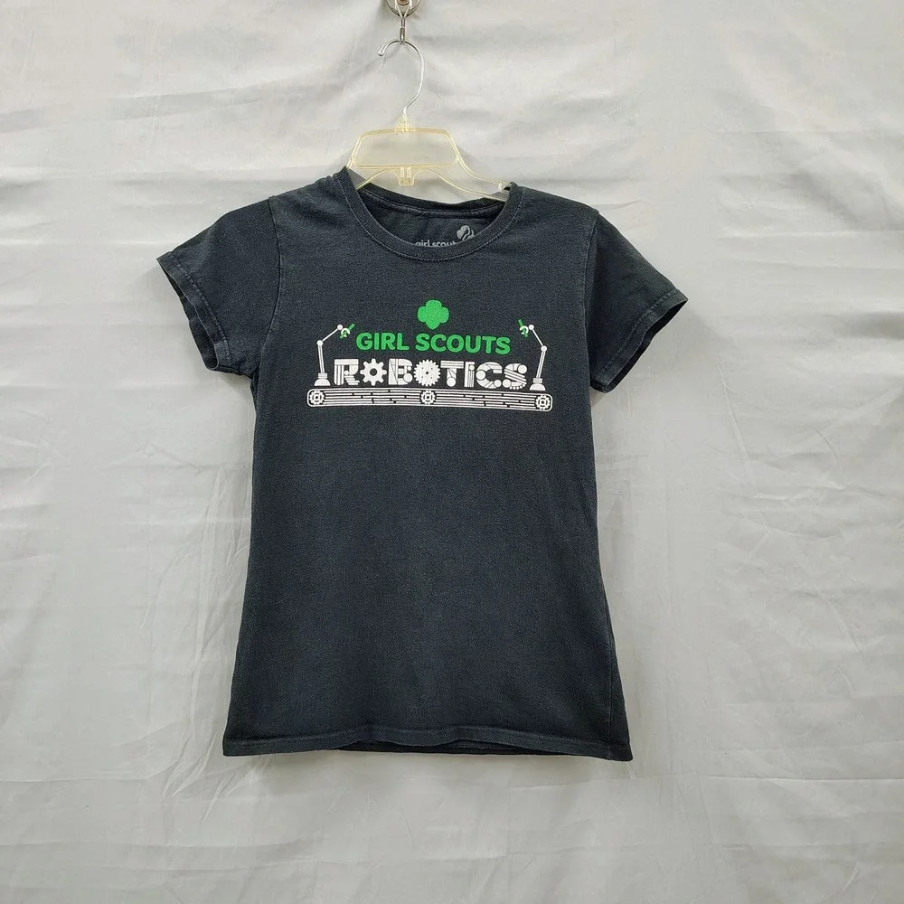 Girl Scouts Robotics Graphic T-Shirt Black Adult Small STEM Crew Neck Short Slv